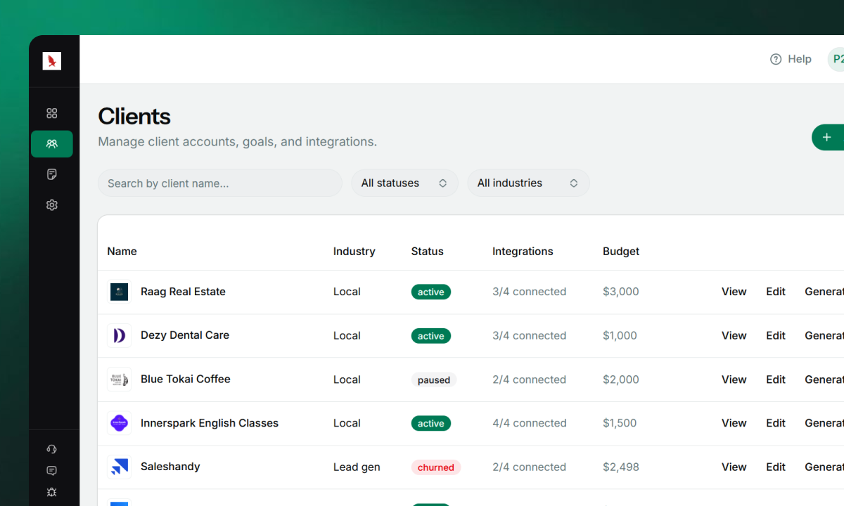 Duneside client account setup dashboard